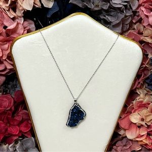 Boho Irregular Metallic Blue Agate Druzy Crystal Geode Quartz Stone
